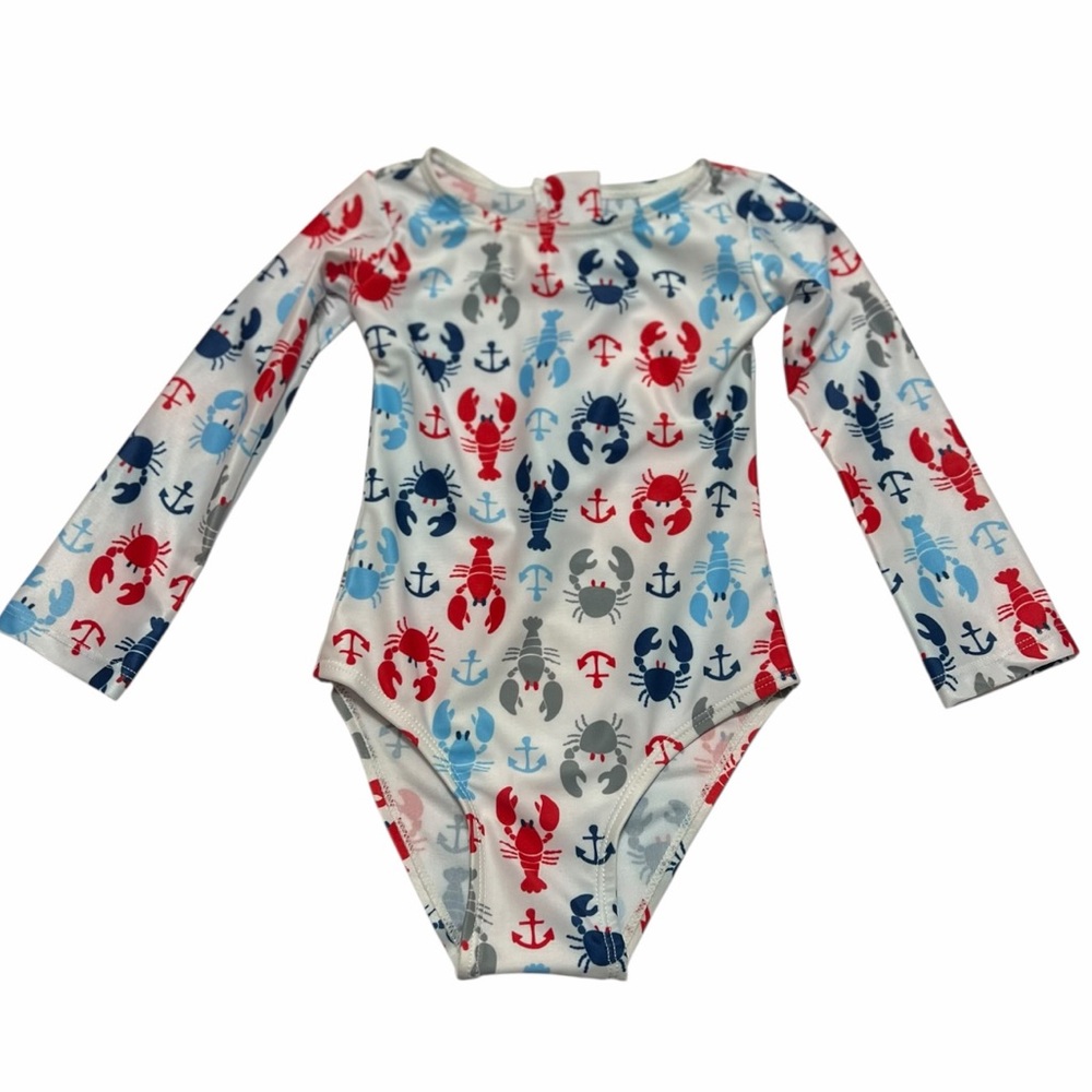 Flap Happy Kids Bathing Suit with Red and Blue Crabs